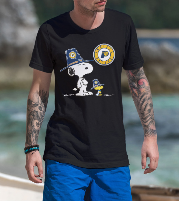Indiana Pacers Snoopy And Woodstock In Team Hats T-Shirt