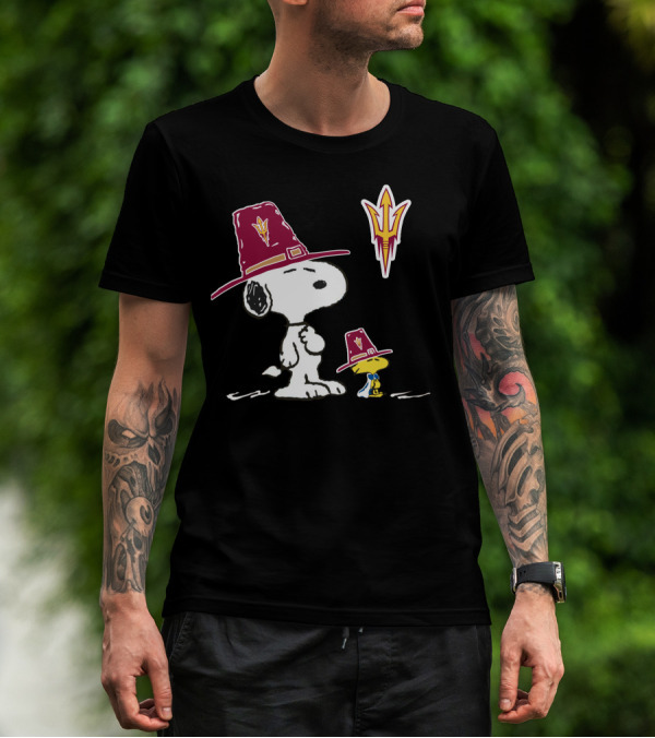Arizona State Sun Devils Snoopy Woodstock Thanksgiving Pilgrim Hats T-Shirt