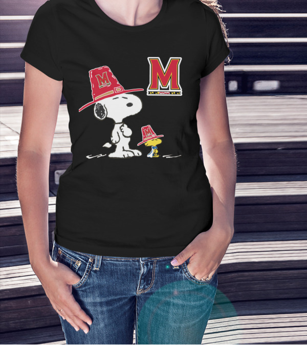 Maryland Terrapins Snoopy And Woodstock Pilgrim Hats T-Shirt