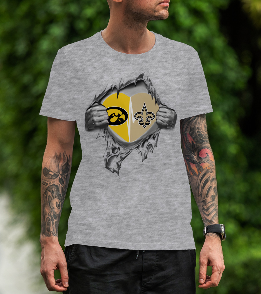 Iowa Hawkeyes New Orleans Saints Heart Logo Fan Pride T-Shirt