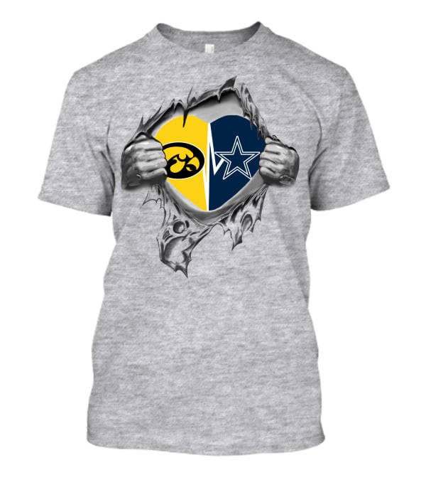 Iowa Hawkeyes Vs Dallas Cowboys Heart Logo Showdown T-Shirt
