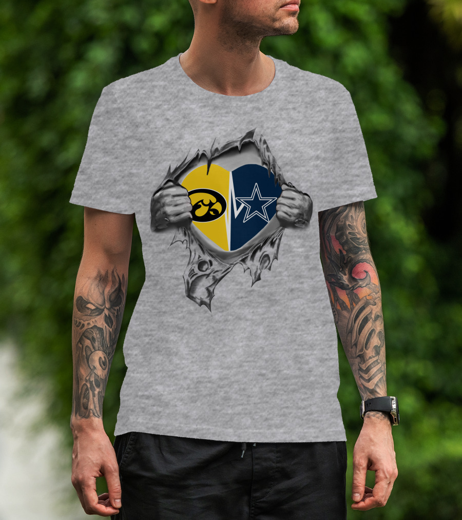Iowa Hawkeyes Vs Dallas Cowboys Heart Logo Showdown T-Shirt