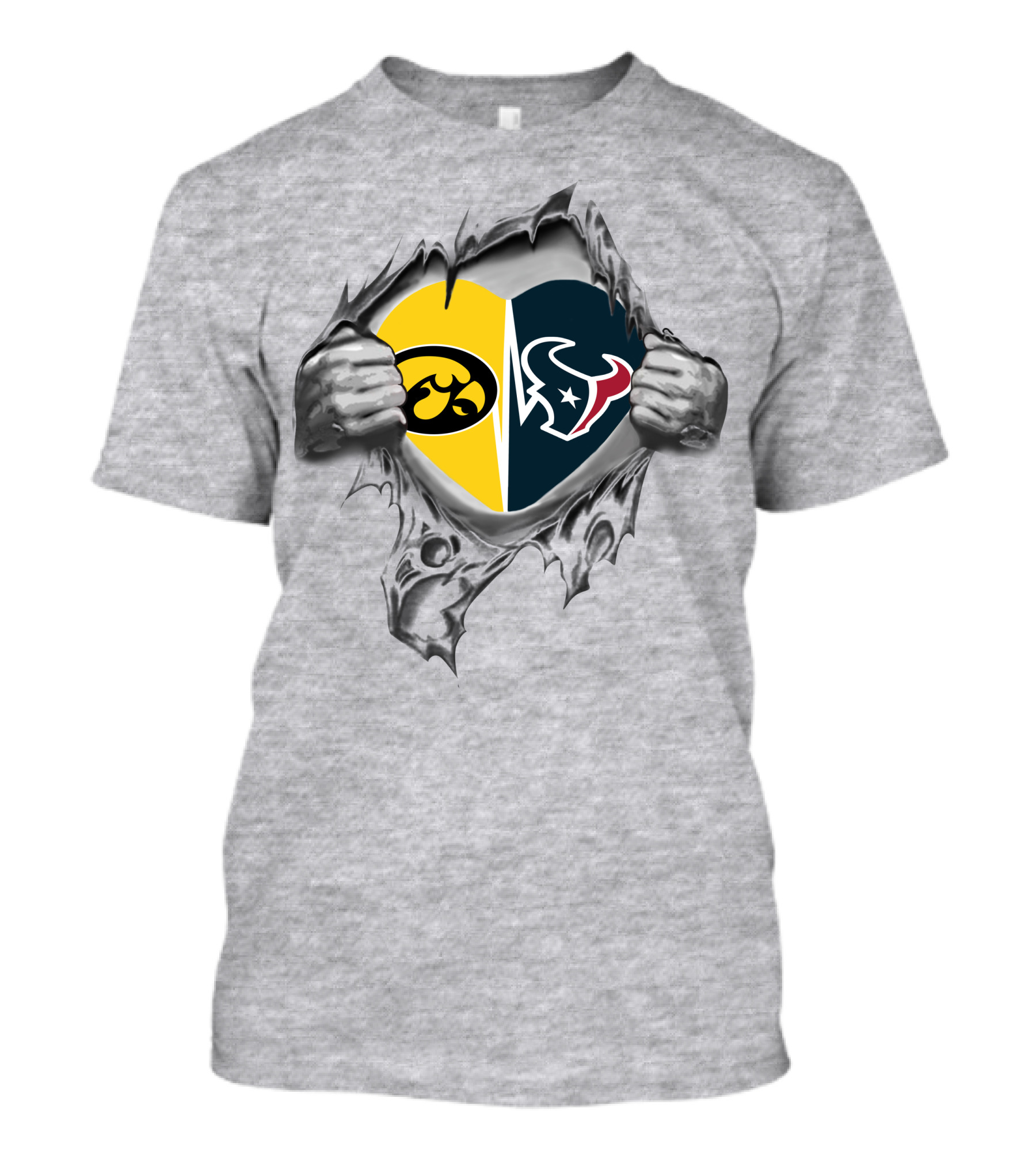 Iowa Hawkeyes Texans Heart Logo Faceoff T-Shirt