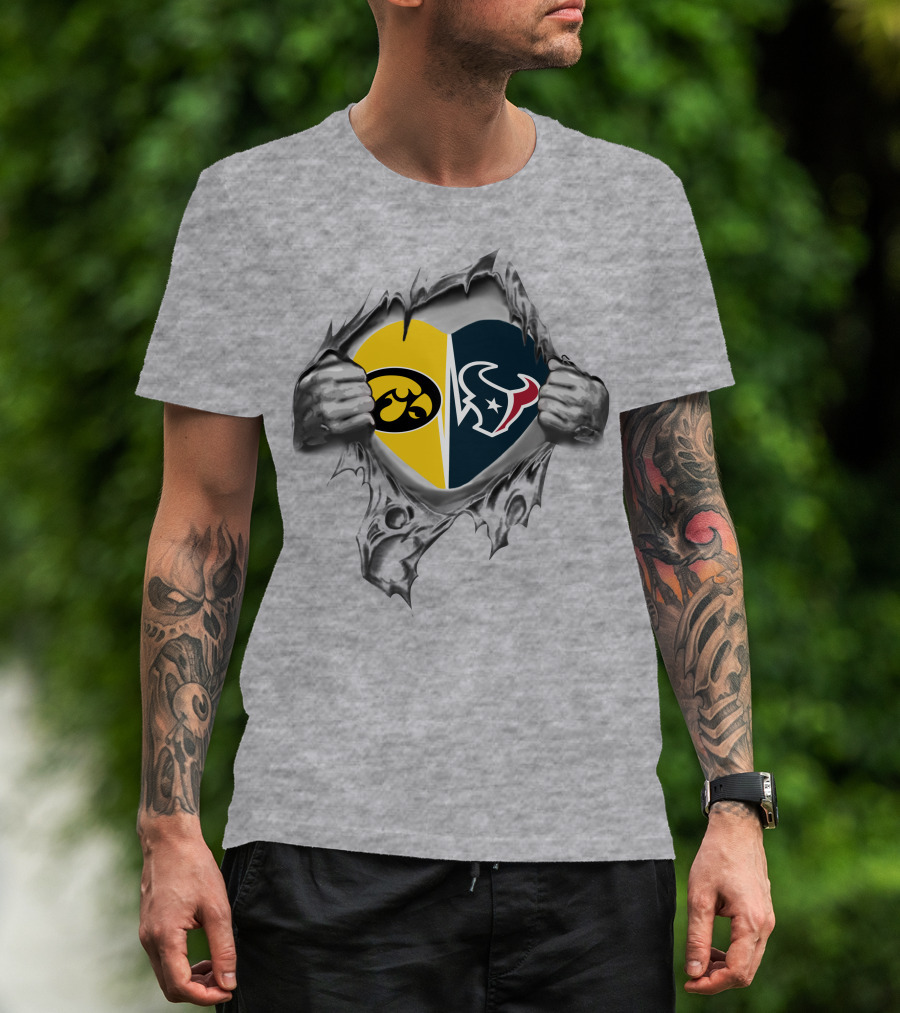 Iowa Hawkeyes Texans Heart Logo Faceoff T-Shirt