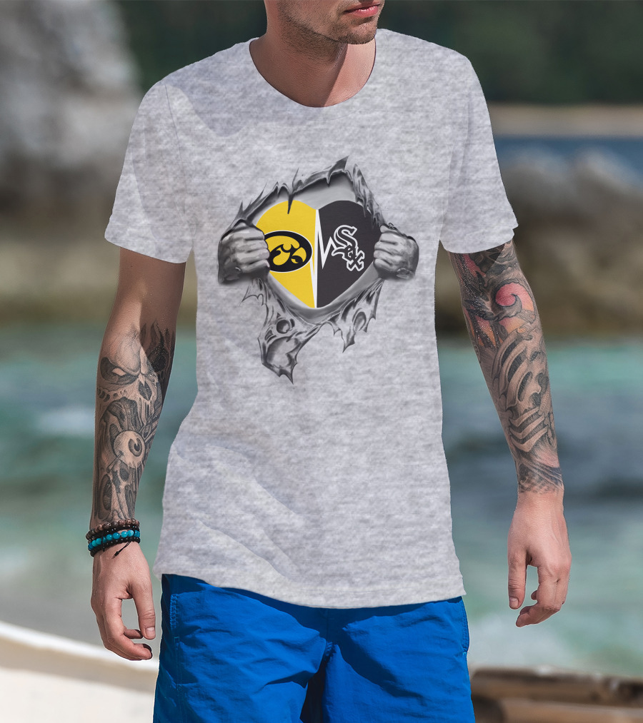 Iowa Hawkeyes Chicago White Sox Heart Split Fan Loyalty T-Shirt