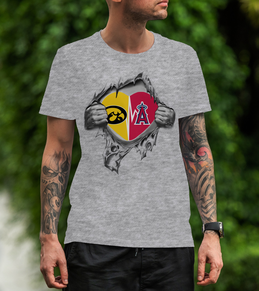 Iowa Hawkeyes Heart Torn Open Vs Los Angeles Angels Heartbeat T-Shirt