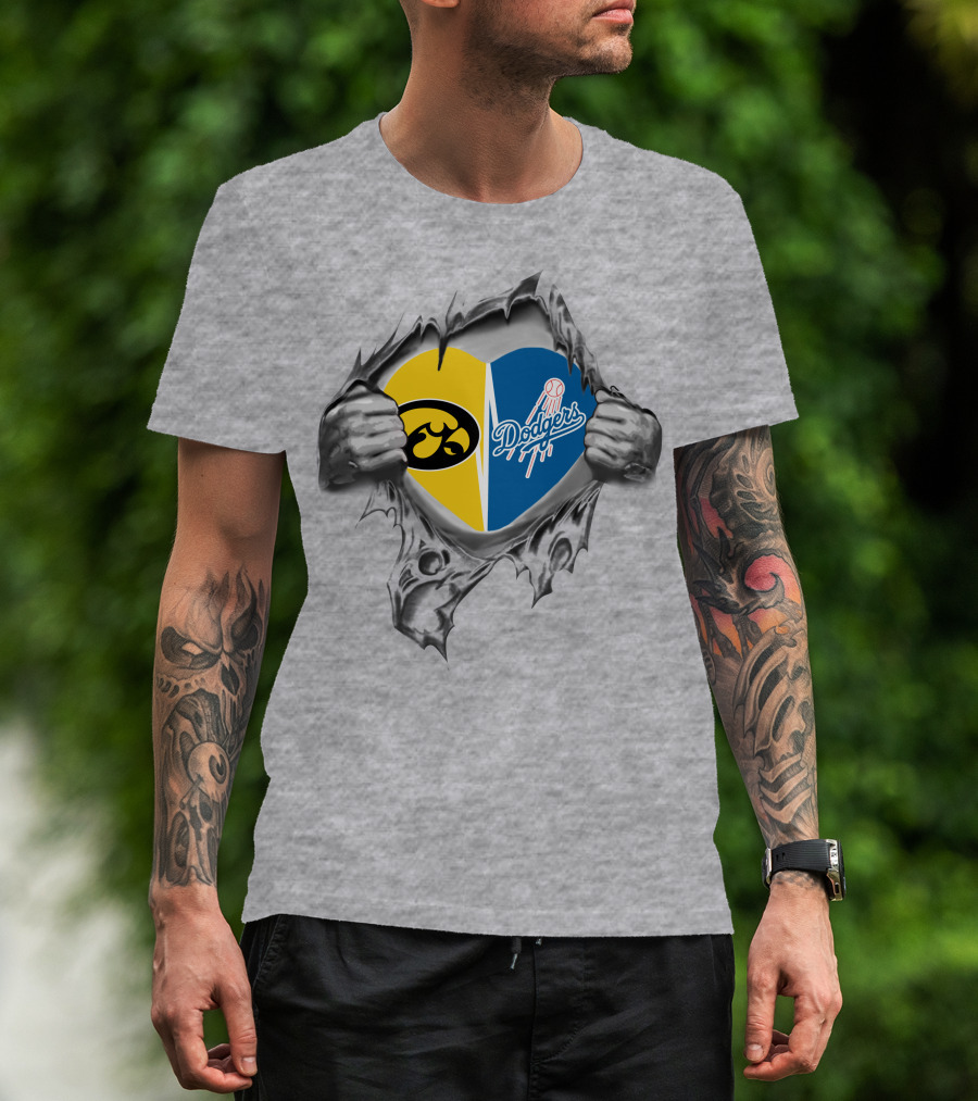 Iowa Hawkeyes Dodgers Heart Pull Vintage Style T-Shirt