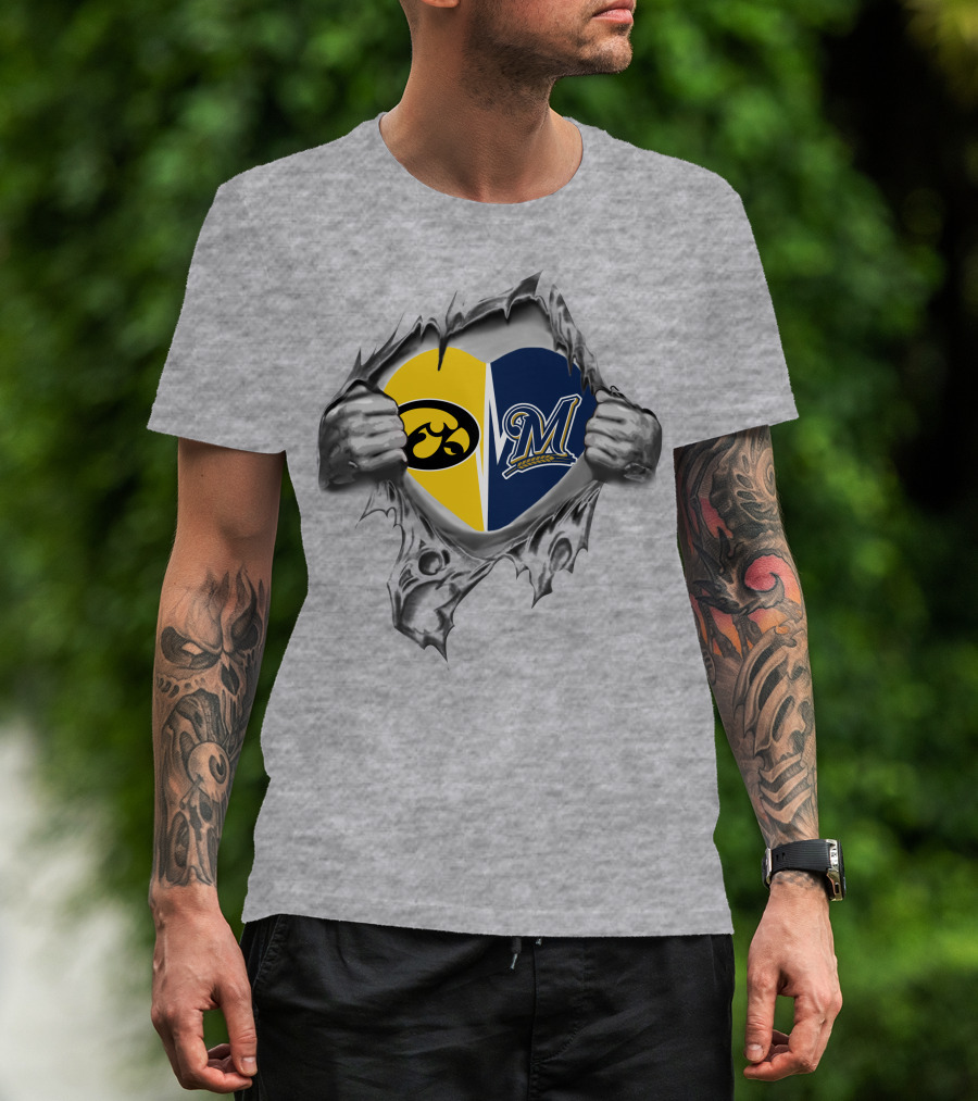 Iowa Hawkeyes Milwaukee Brewers Heart T-Shirt
