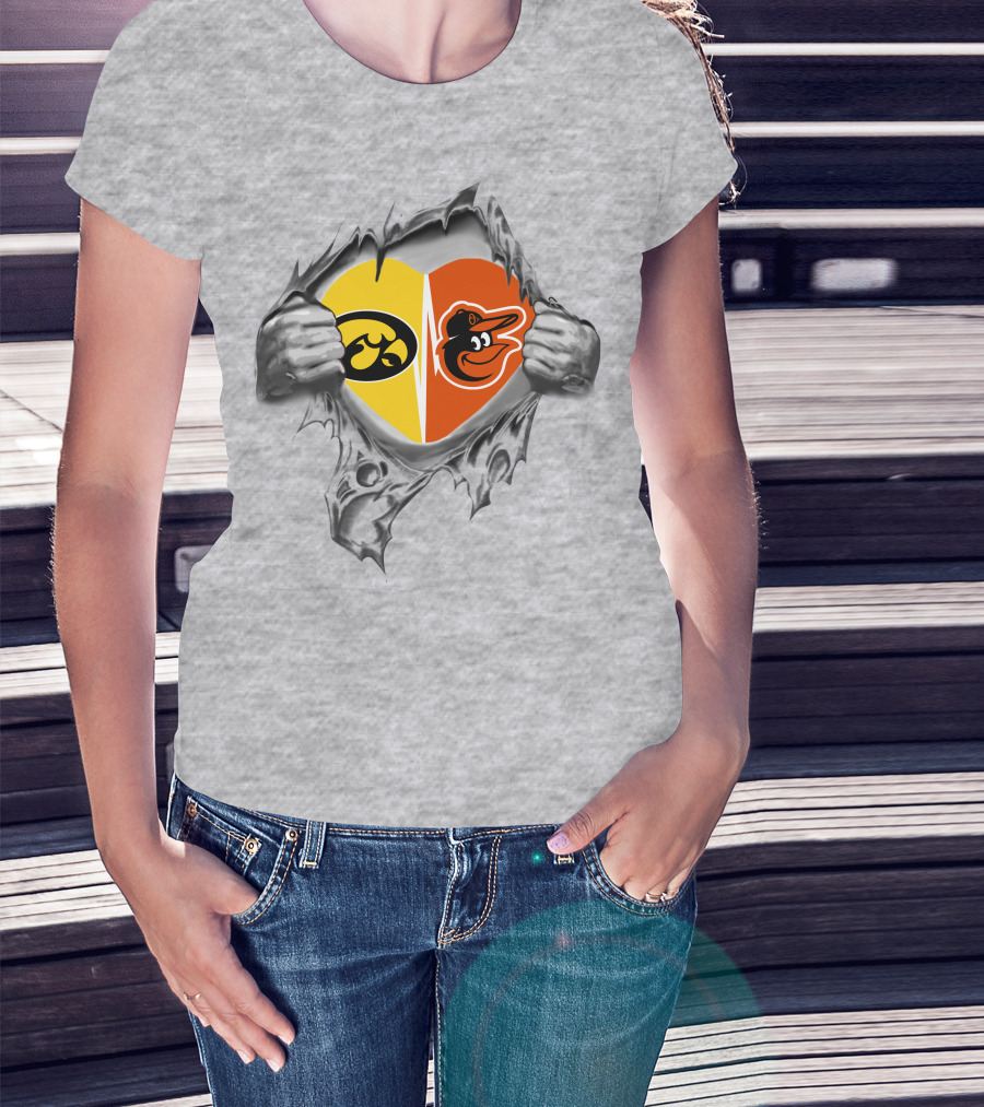 Iowa Hawkeyes Baltimore Orioles Heart Logo Fan Rivalry T-Shirt