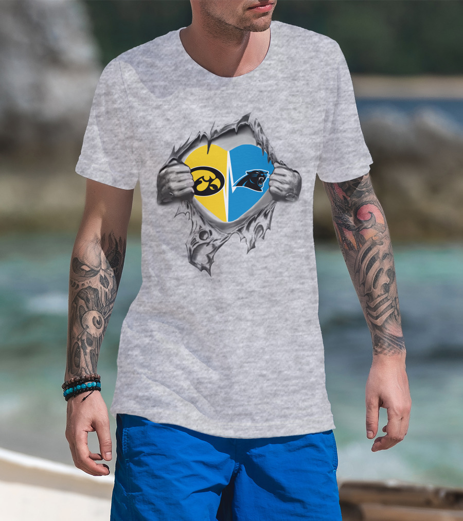 Iowa Hawkeyes Versus Carolina Panthers Heart T-Shirt