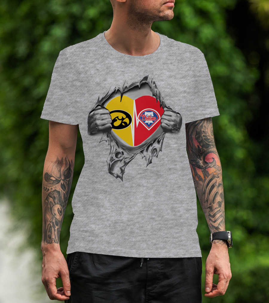 Iowa Hawkeyes Philadelphia Phillies Heart Logo Rip T-Shirt