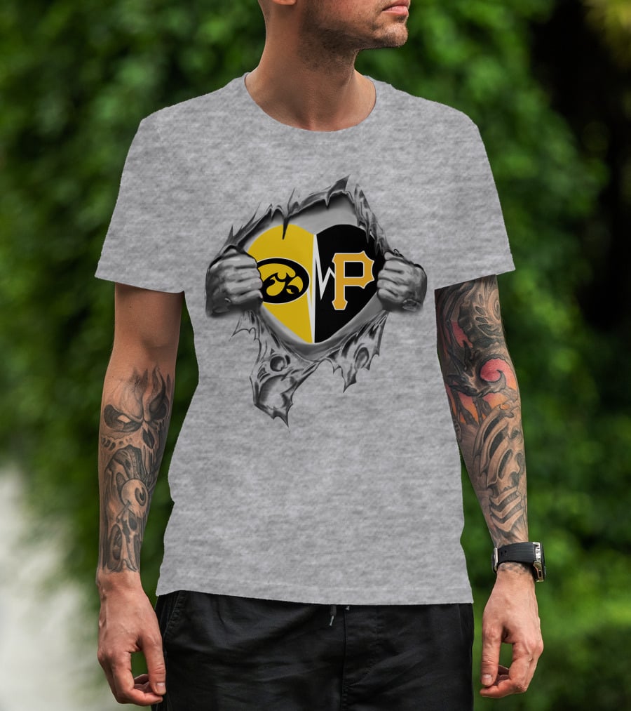 Iowa Hawkeyes Vs Pittsburgh Pirates Heart Logo Rip T-Shirt