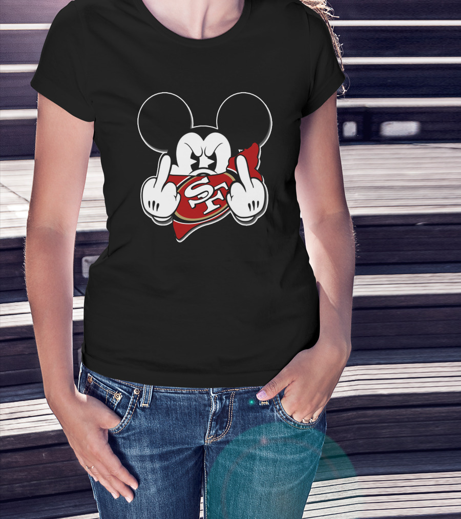 Mickey Mouse With San Francisco 49ers Logo And Offensive Gesture T-Shirt