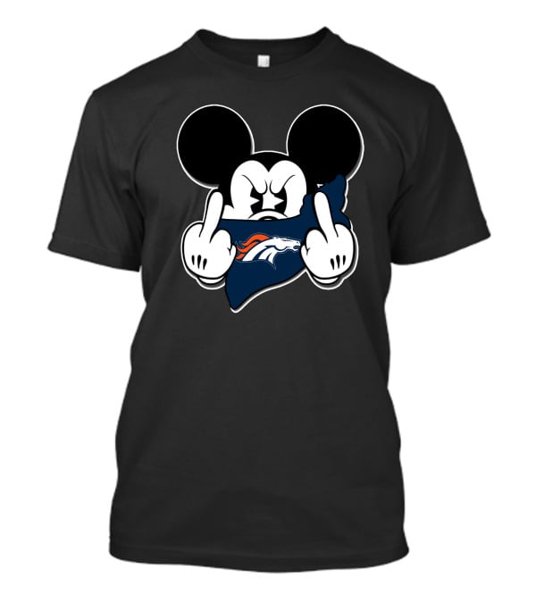 Mickey Mouse And Broncos Middle Finger T-Shirt