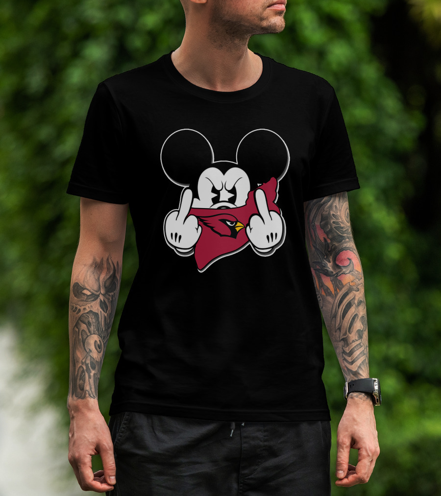 Mickey Mouse Angry Gesture With Cardinals T-Shirt