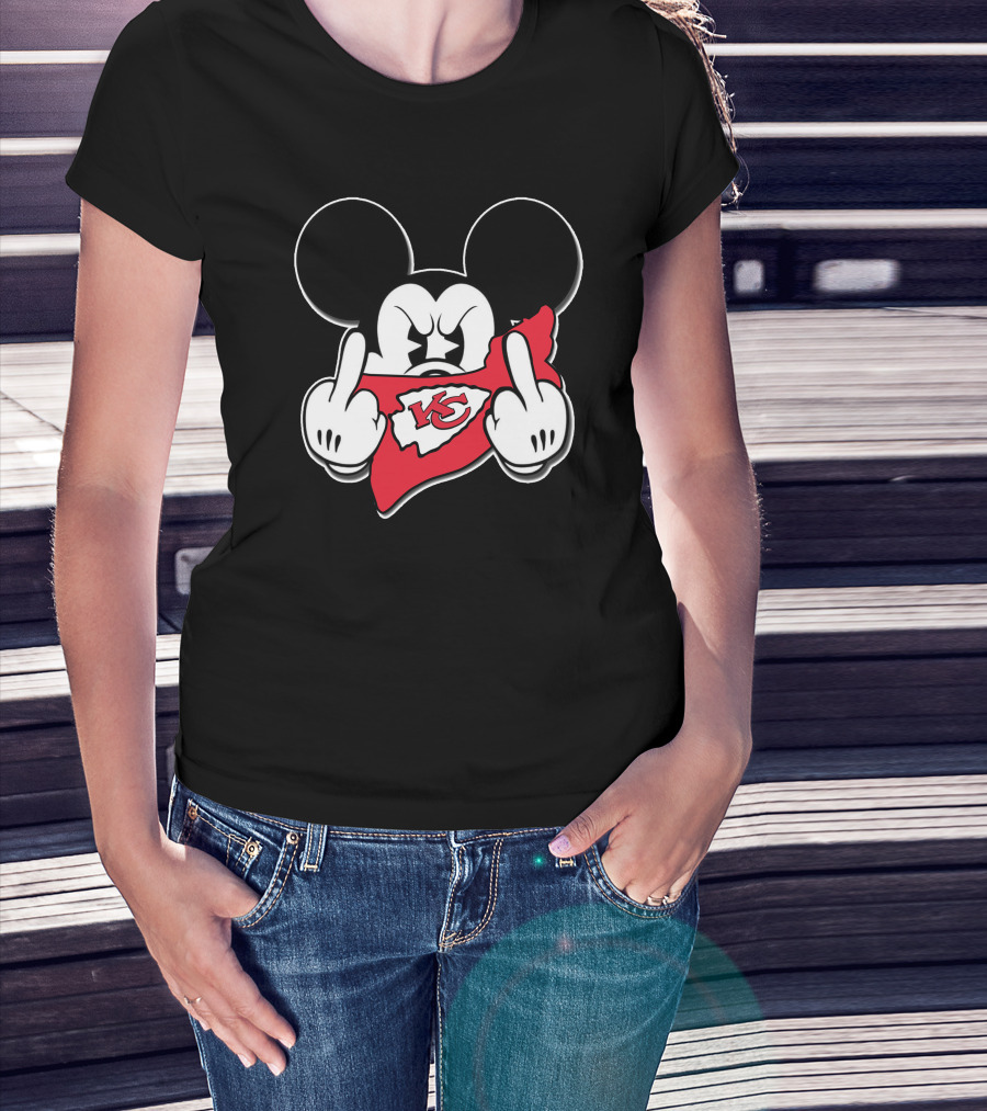 Mickey Mouse Chiefs Kc Red Bandana Gesture T-Shirt