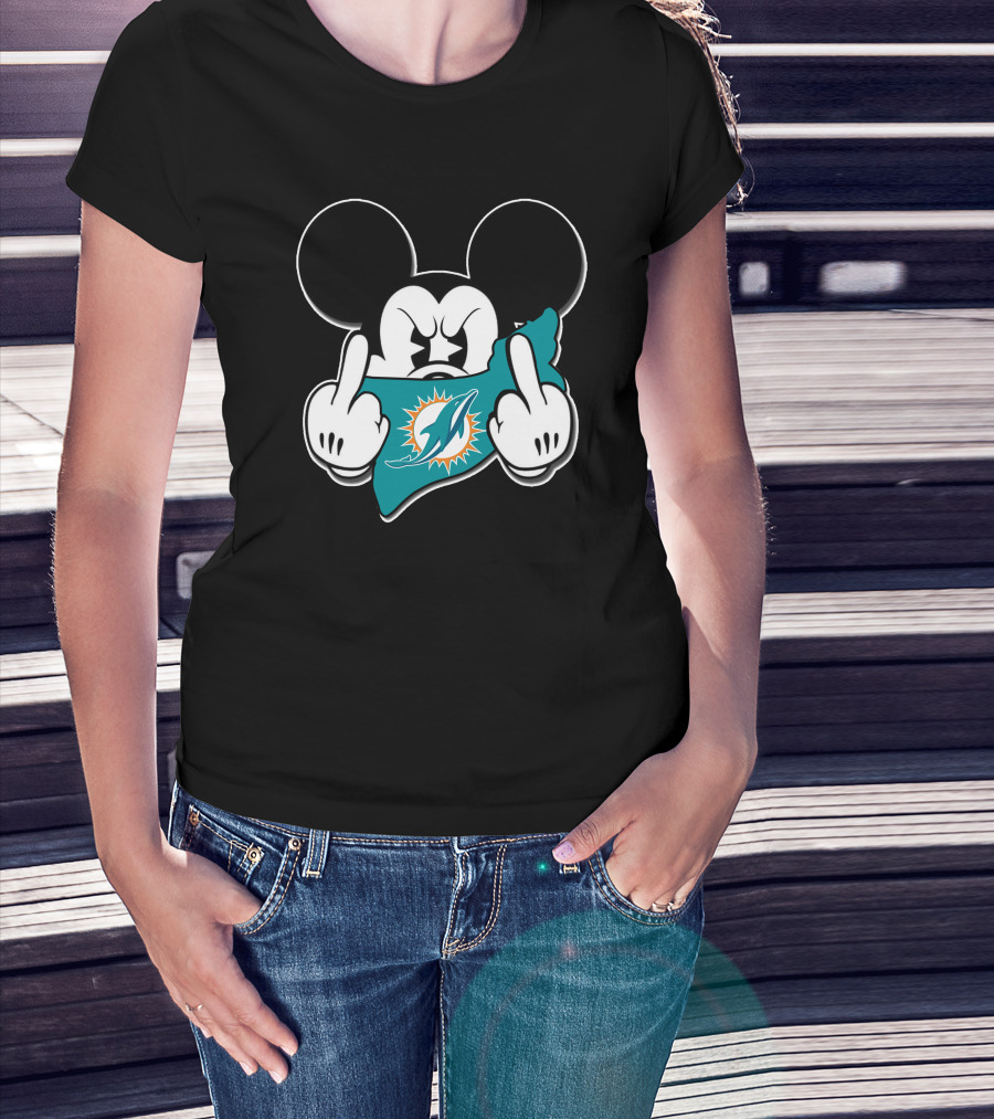 Mickey Mouse Miami Dolphins Logo Gesture T-Shirt