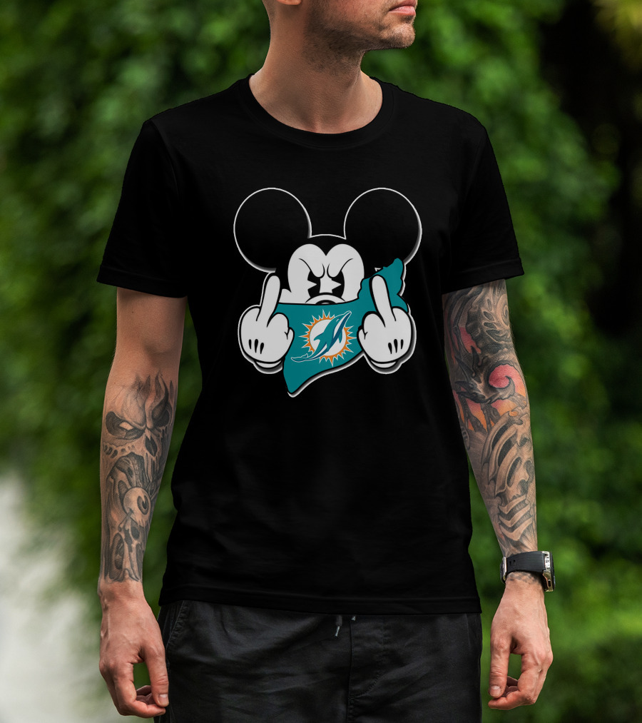 Mickey Mouse Miami Dolphins Logo Gesture T-Shirt