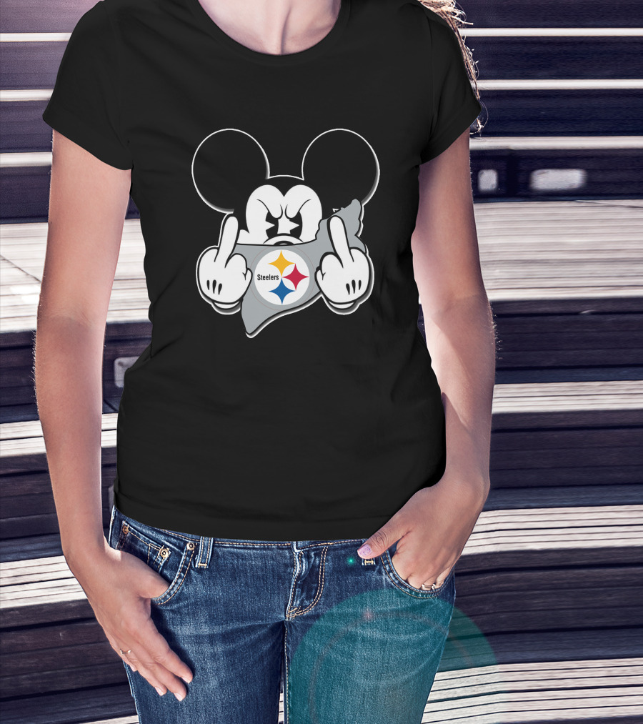Mickey Mouse Steelers Logo Gesture T-Shirt