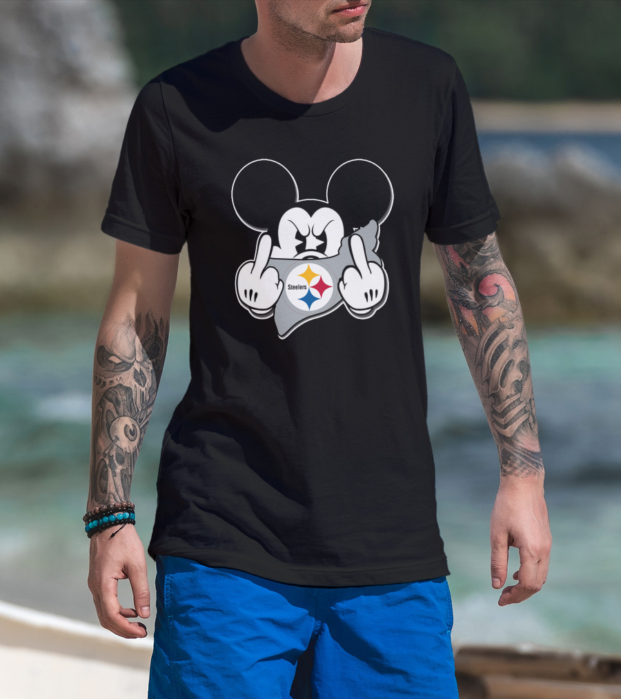 Mickey Mouse Steelers Logo Gesture T-Shirt