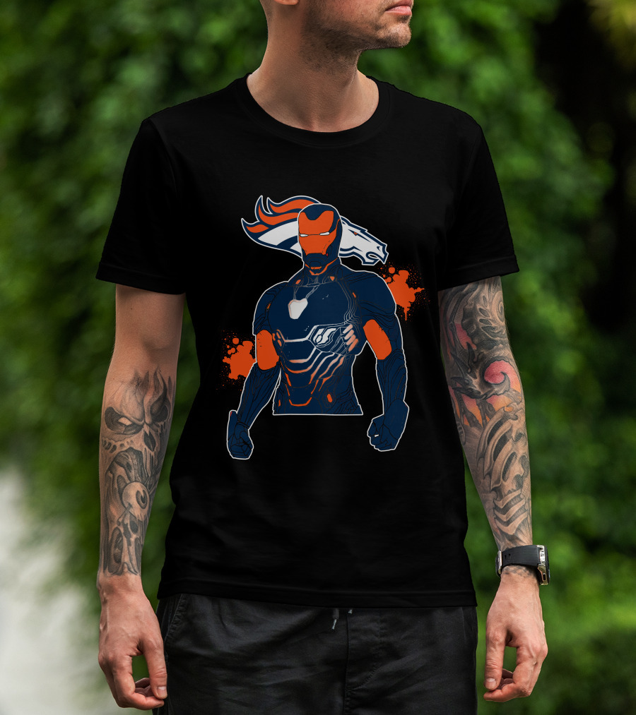 Iron Man Denver Broncos Crossover Marvel Nfl Fan T-Shirt