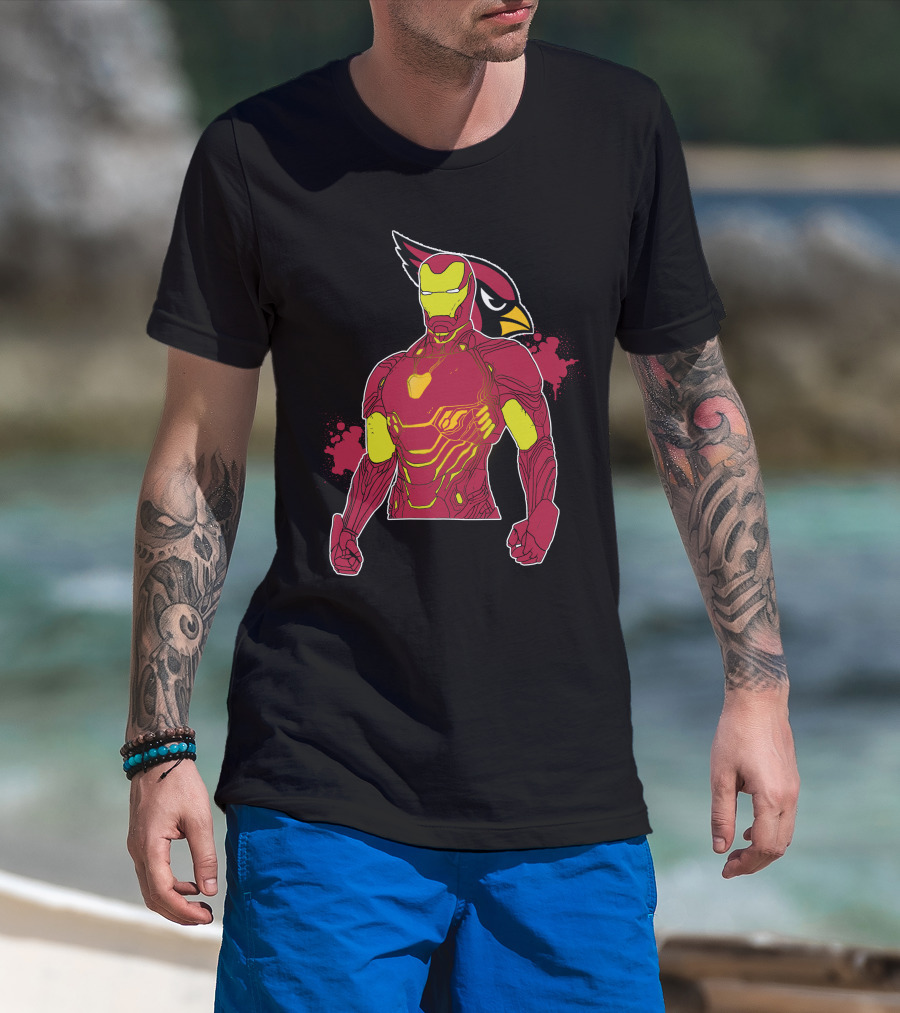 Iron Man Marvel Superhero Meets Arizona Cardinals Nfl Crossover T-Shirt