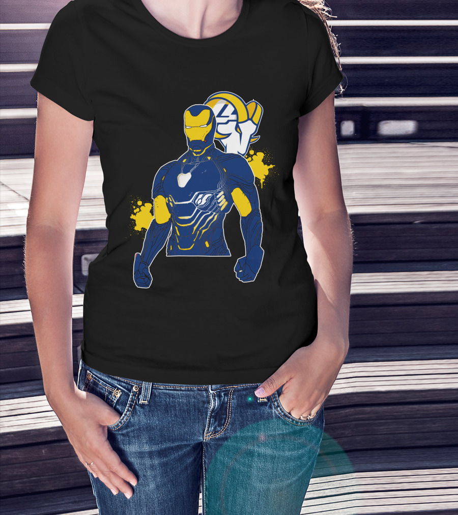 Iron Man Blue And Yellow With Los Angeles Rams T-Shirt