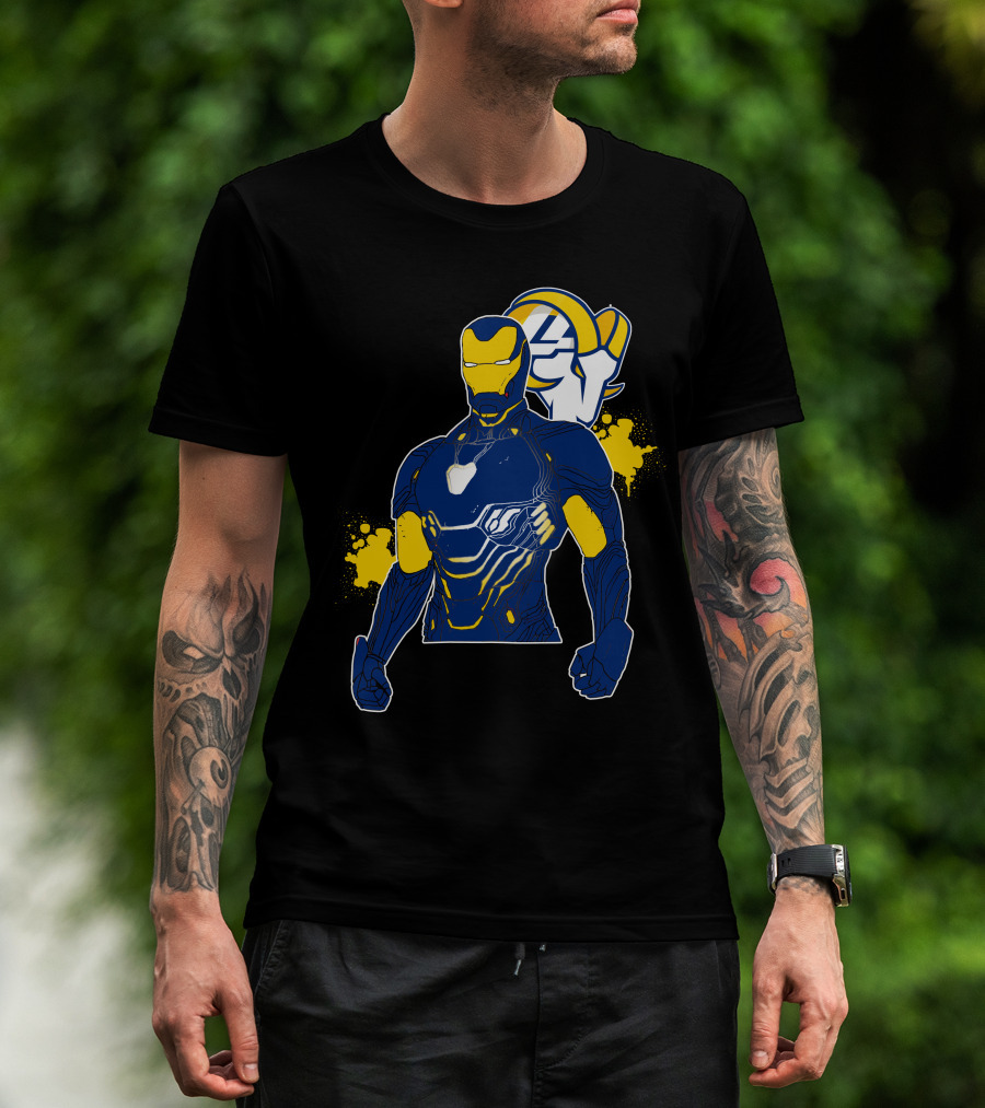Iron Man Blue And Yellow With Los Angeles Rams T-Shirt