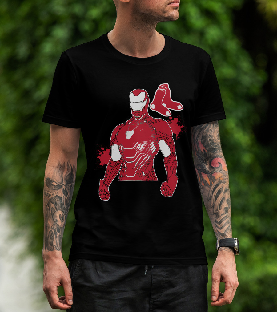Iron Man Boston Red Sox Crossover Iconic Marvel Mlb Fusion T-Shirt