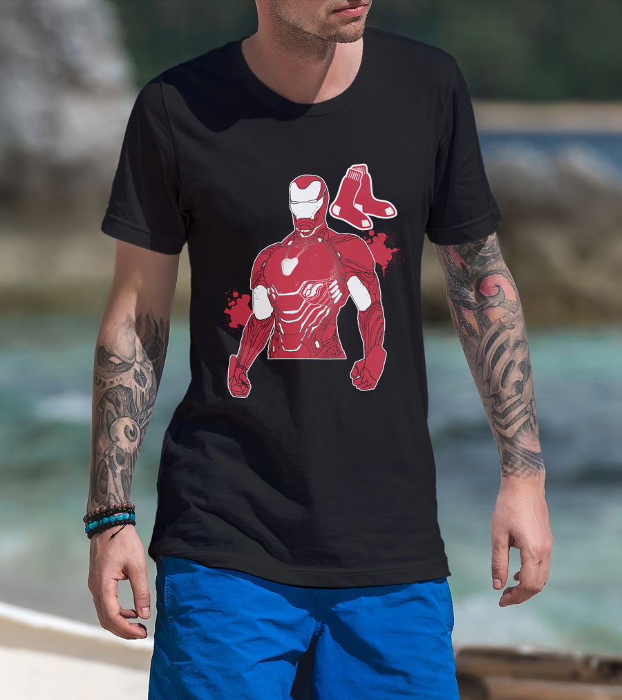 Iron Man Boston Red Sox Crossover Iconic Marvel Mlb Fusion T-Shirt