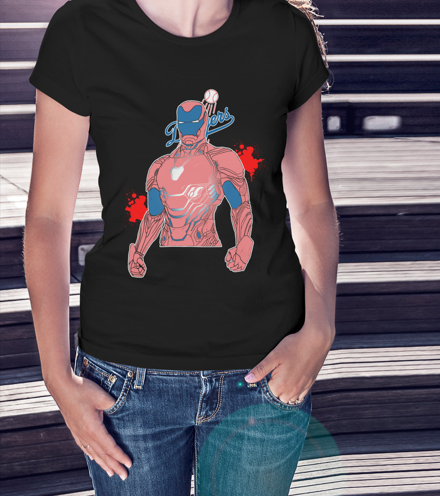 Iron Man Dodgers Baseball Fusion Heroic Crossover T-Shirt