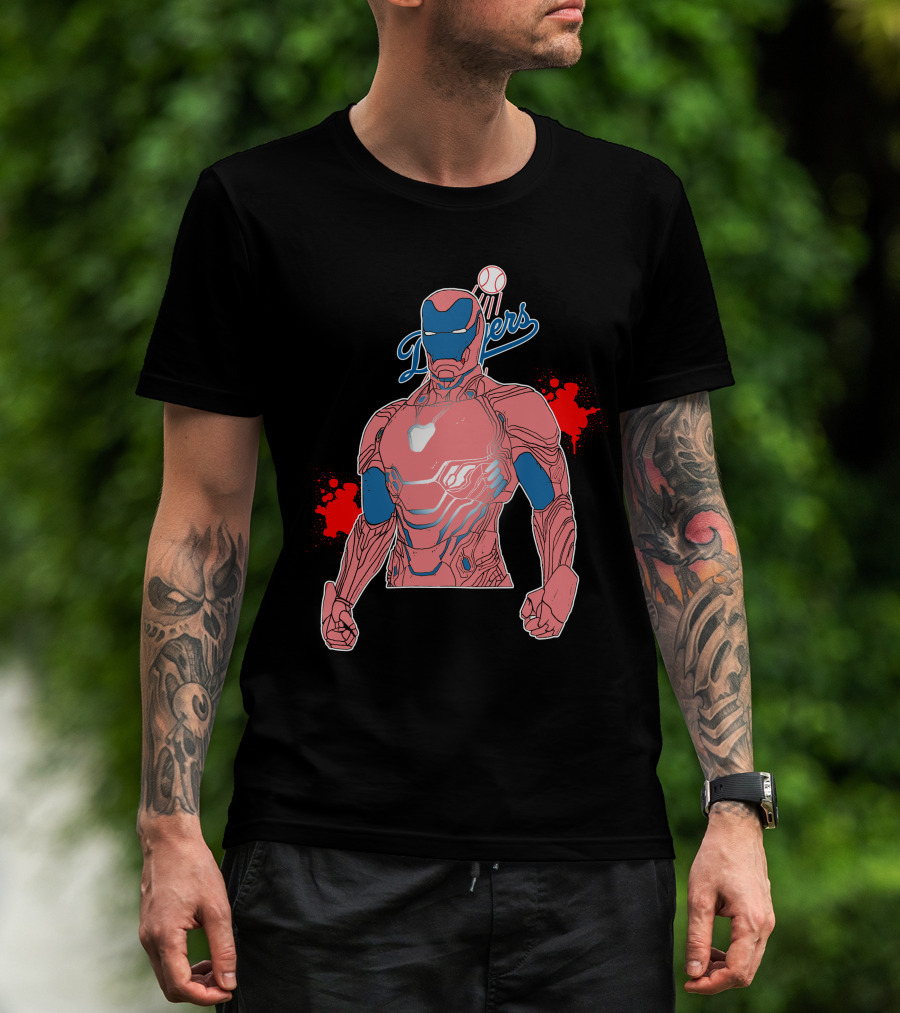 Iron Man Dodgers Baseball Fusion Heroic Crossover T-Shirt