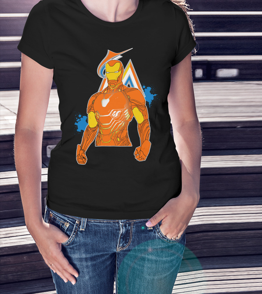 Iron Man Miami Marlins Crossover Iconic Mashup T-Shirt