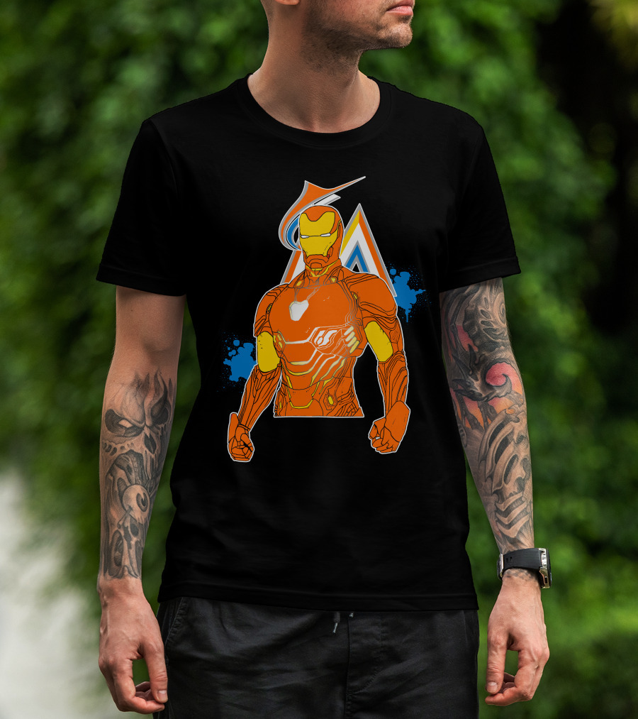 Iron Man Miami Marlins Crossover Iconic Mashup T-Shirt