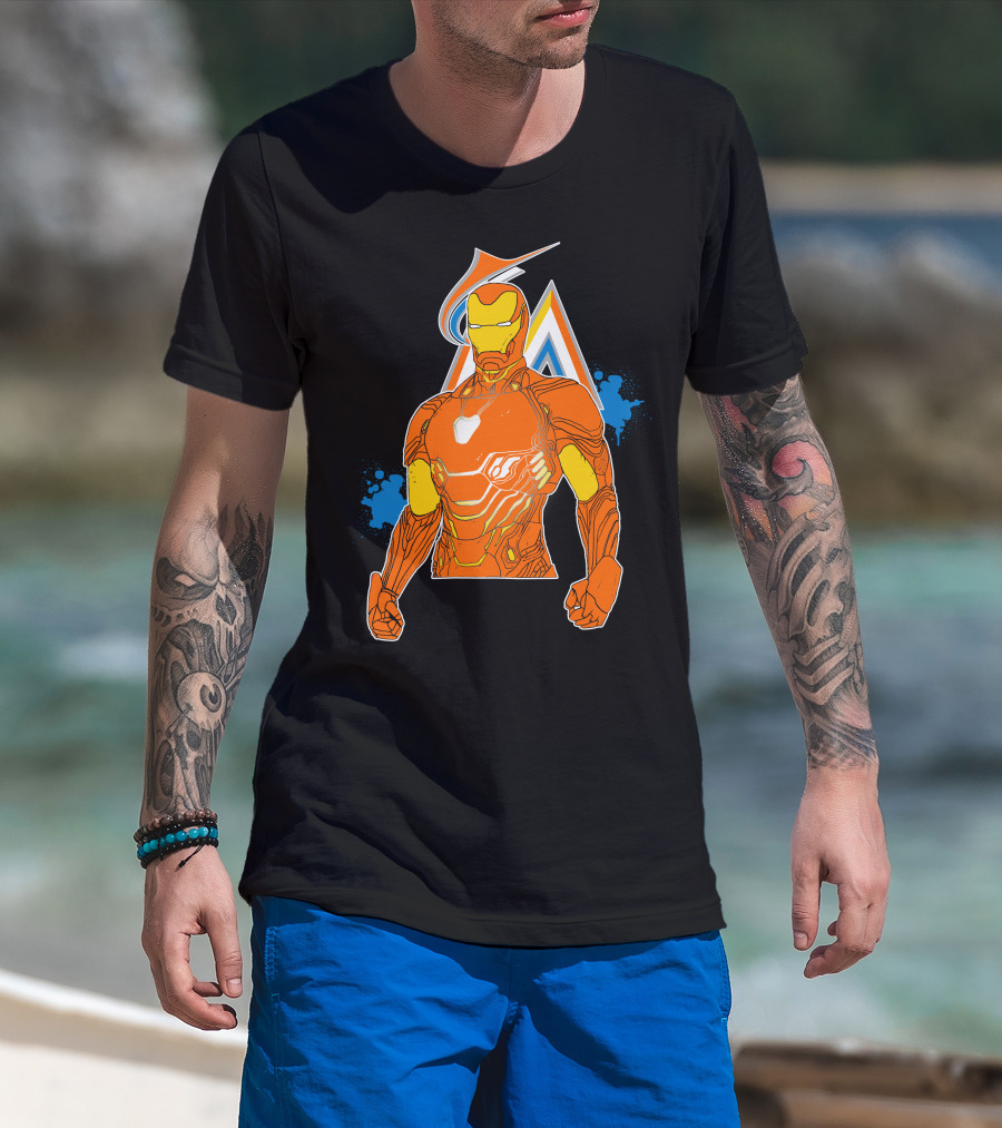 Iron Man Miami Marlins Crossover Iconic Mashup T-Shirt