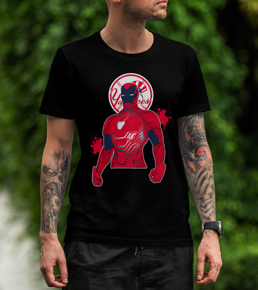 Iron Man New York Yankees Crossover Marvel Avengers Yankees Baseball Theme T-Shirt