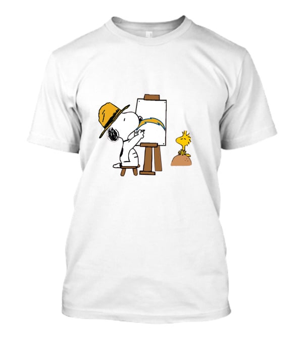 Snoopy Painting Chargers Logo With Woodstock T-Shirt