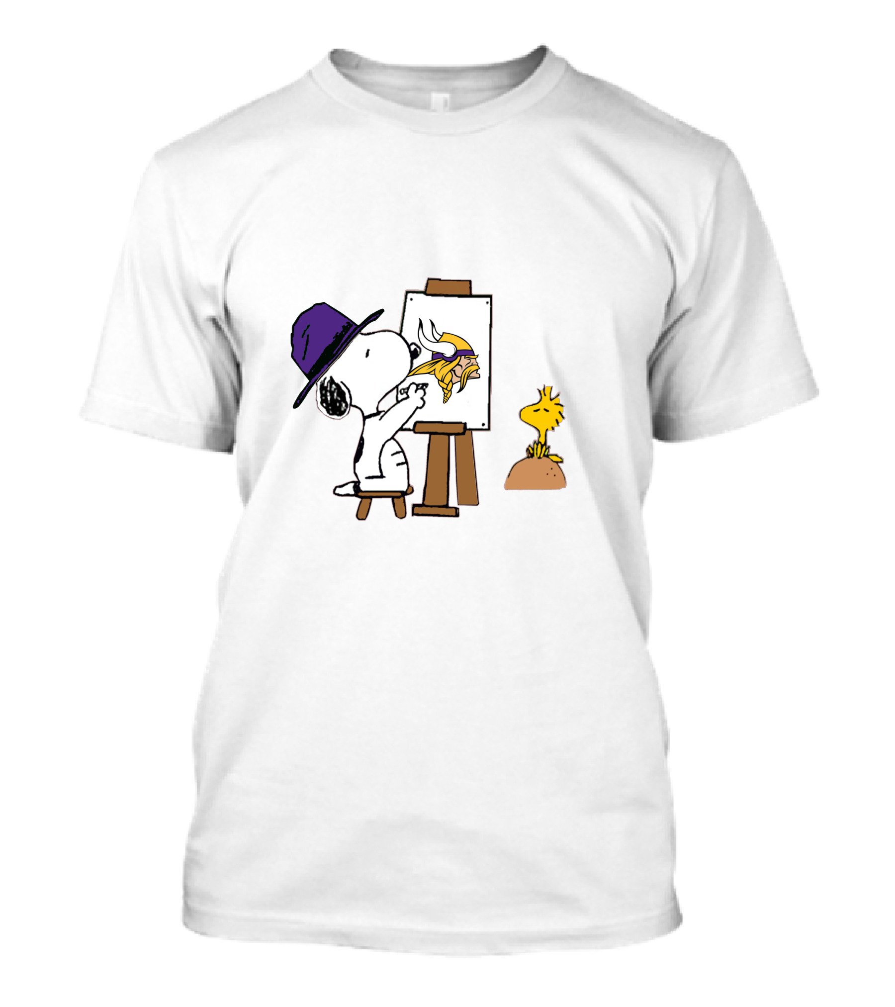 Snoopy Painting Minnesota Vikings Logo With Woodstock T-Shirt