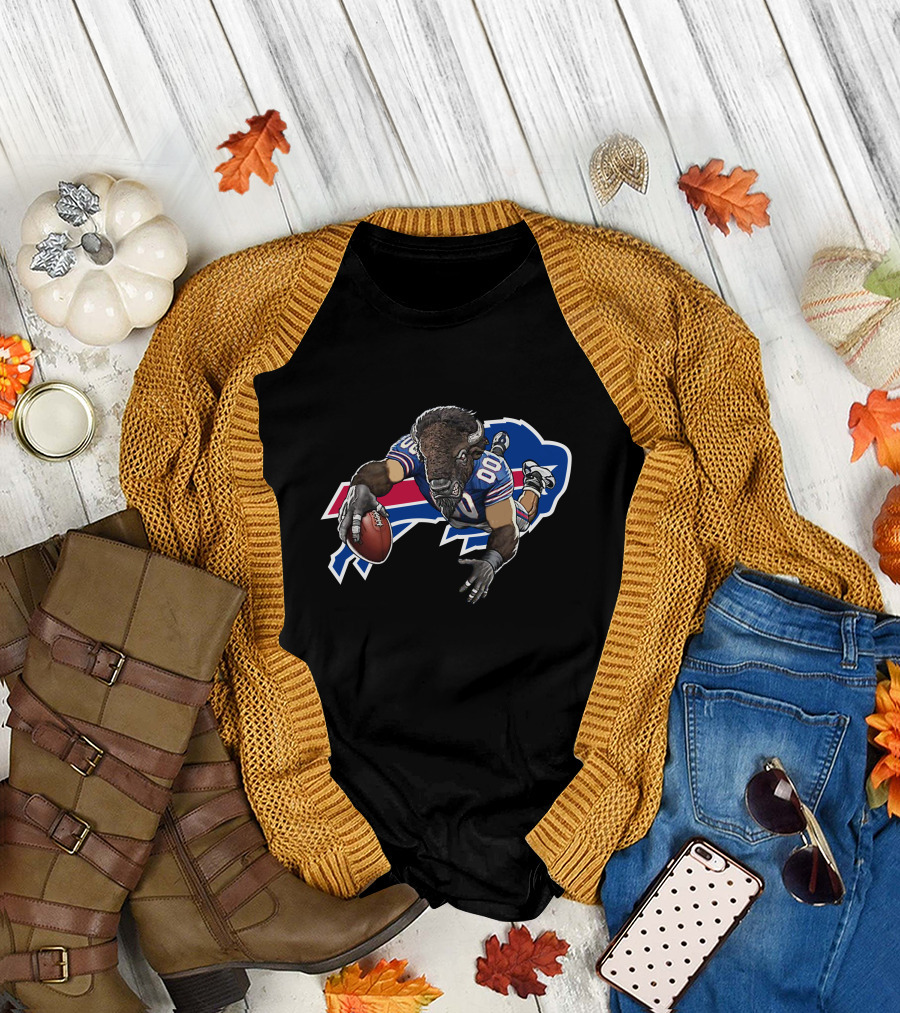 Buffalo Bills Bison Mascot Diving For Touchdown T-Shirt