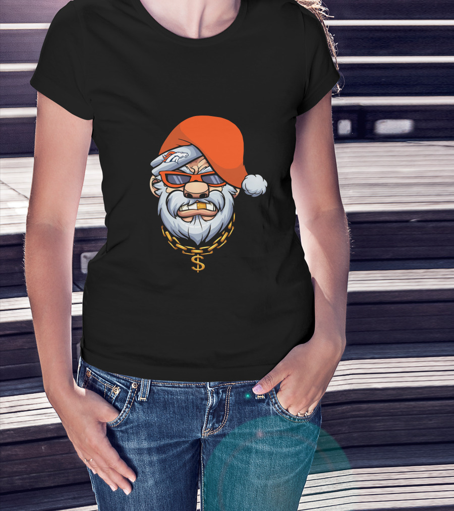 Broncos Gangster Santa With Orange Hat And Chain T-Shirt