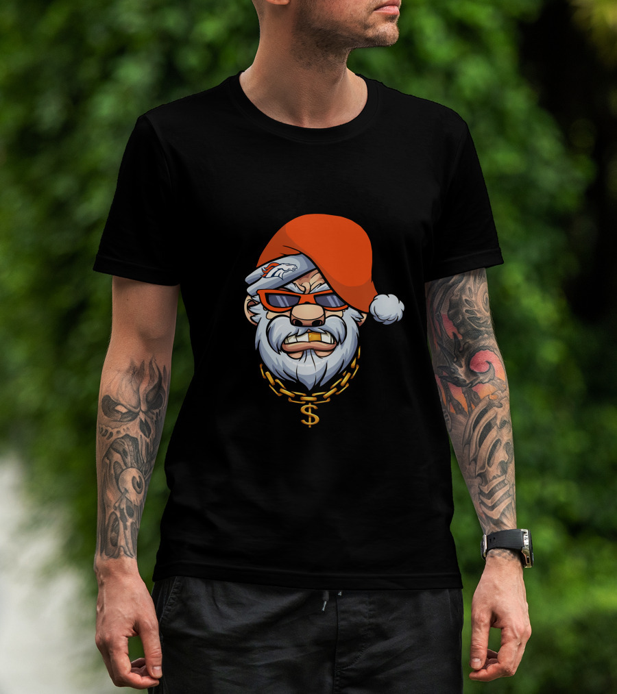 Broncos Gangster Santa With Orange Hat And Chain T-Shirt