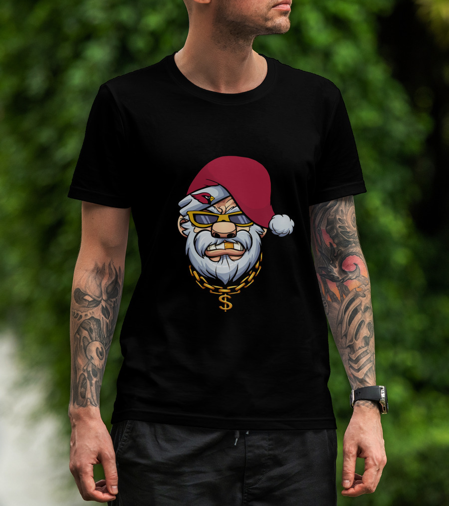 Cardinals Santa Gangster Christmas Gold Chain Sunglasses T-Shirt