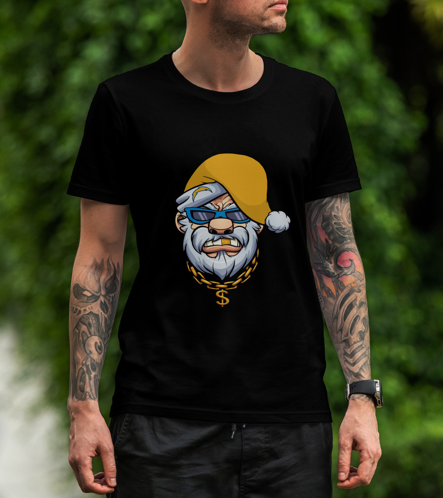 Gangster Santa Chargers Style Christmas Look With Money Chain T-Shirt