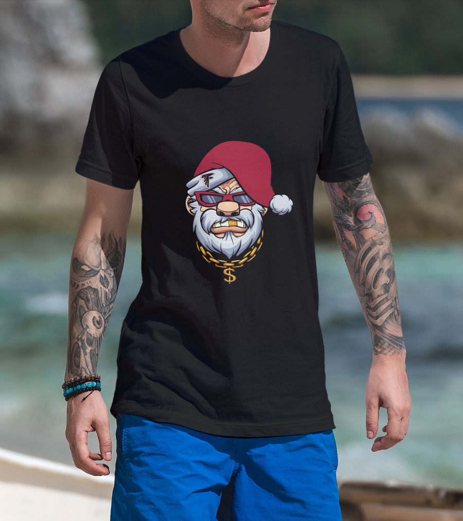 Falcons Gangster Santa Christmas Chain Dollar Sign Hat Sunglasses T-Shirt