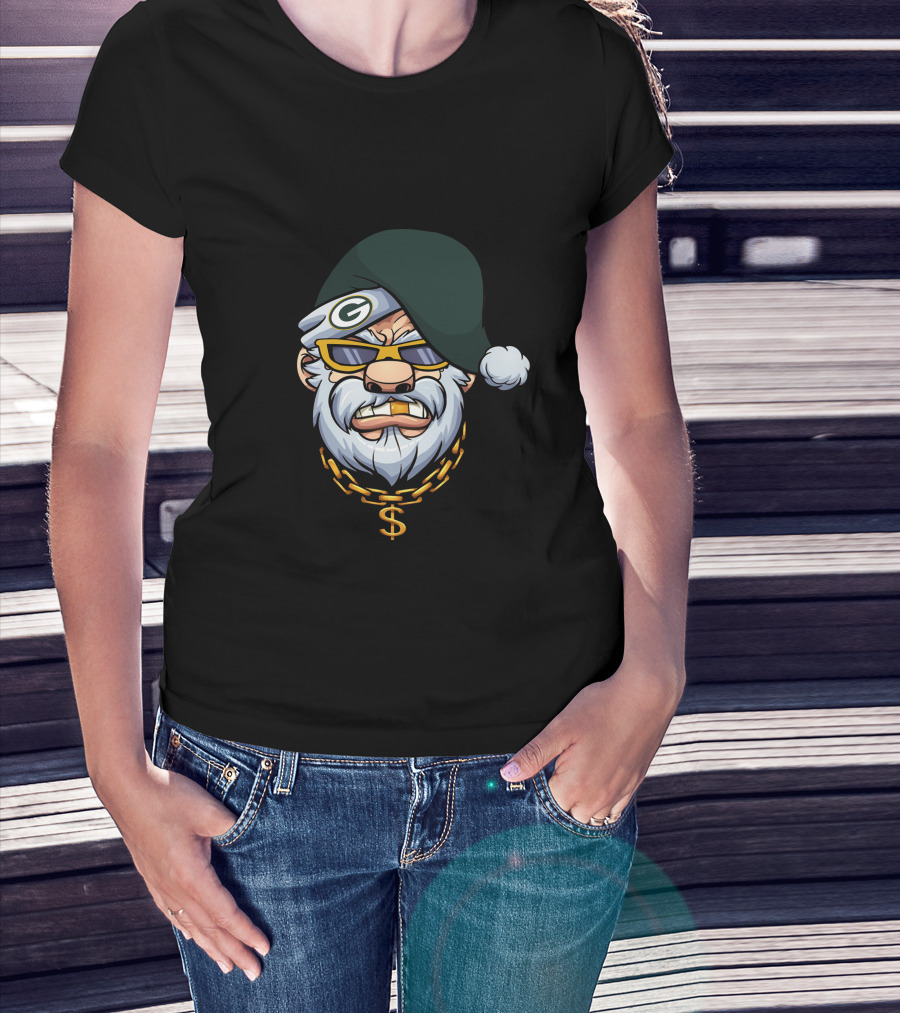 Packers Gangster Santa Holiday Style With Gold Chain And Sunglasses T-Shirt