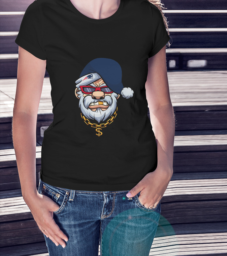 Patriots Gangster Santa Dollar Chain Red Sunglasses Navy Hat T-Shirt