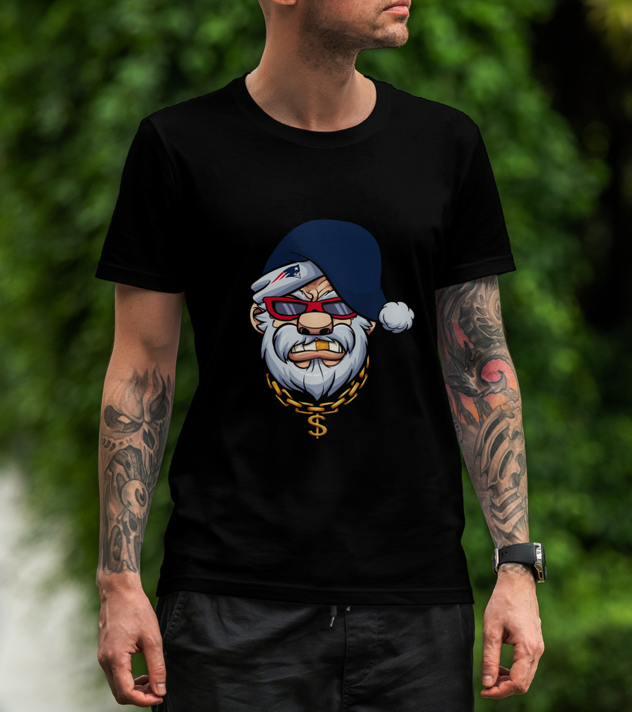 Patriots Gangster Santa Dollar Chain Red Sunglasses Navy Hat T-Shirt