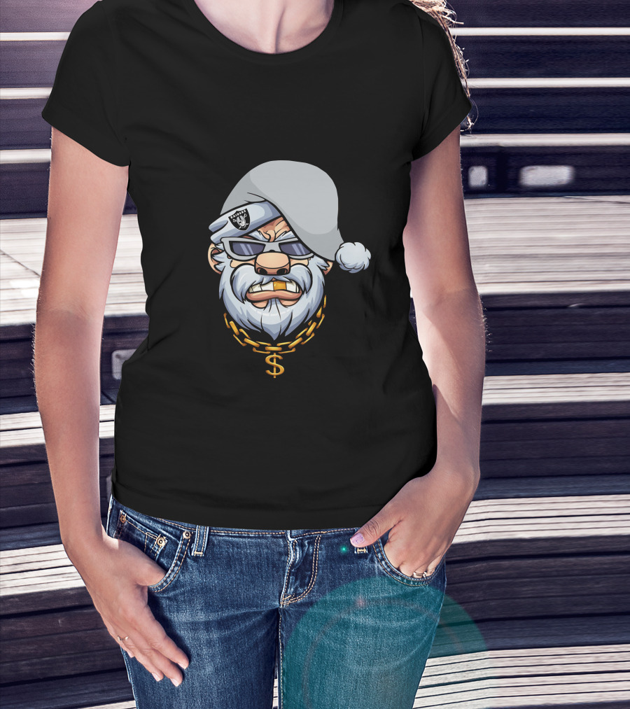 Gangster Santa Raiders Style With Sunglasses And Dollar Chain T-Shirt