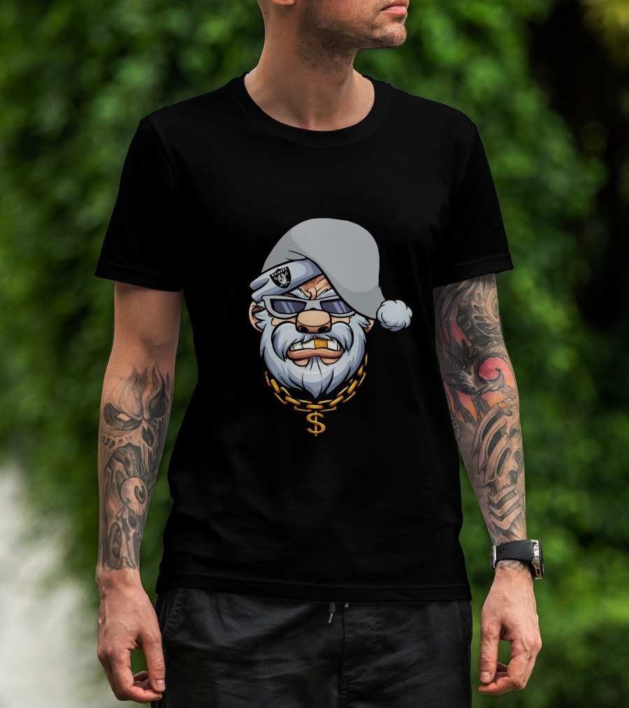 Gangster Santa Raiders Style With Sunglasses And Dollar Chain T-Shirt