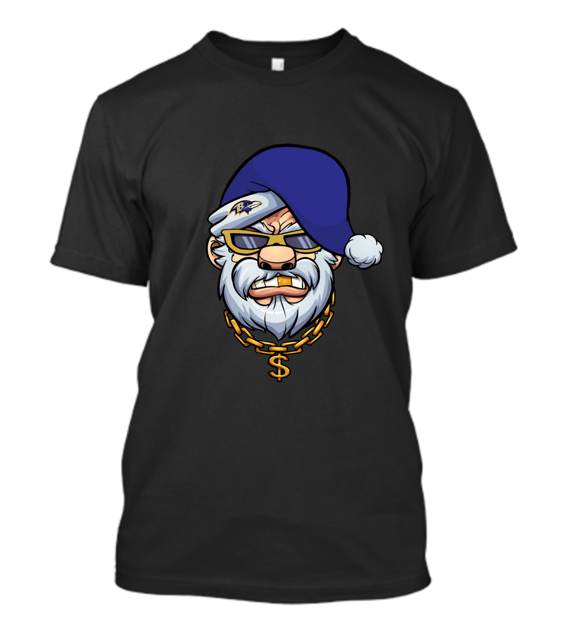 Ravens Gangster Santa Claus With Blue Cap And Gold Chain T-Shirt